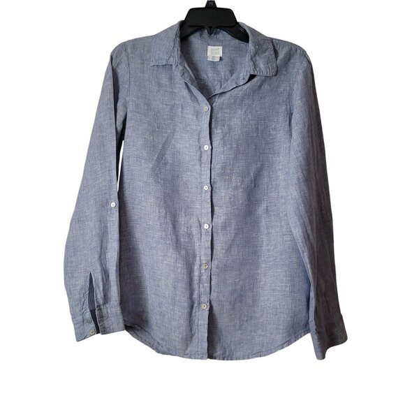 Sigrid Olsen 100% Linen Blue Long Sleeve Button-Up Shirt w/Button freature - Picture 8 of 12